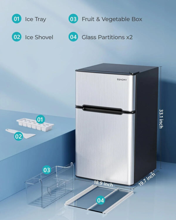 EUHOMY 3.2 Cu.Ft Mini Fridge with Freezer 2-Door Compact Refrigerator for Bedroom, Dorm, Office or Apartment, Silver