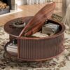 Round Coffee Table, 31.5" Fluted Center Table with Storage, Lift-Top Coffee Table with Adjustable Footpads, Sliding Door, Mid-Century Modern...