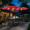 15 ft Large Patio Umbrella with Solar Lights Double-Sided Outdoor Rectangle Market Umbrellas with 36 LED Lights/Base Included/Easy Crank for Patio...