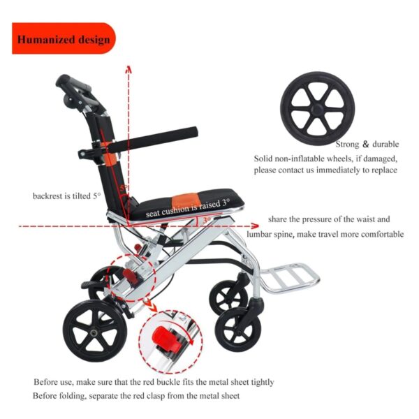 Ultra-Light Portable Folding Wheelchair, Travel-Friendly with Handbrake, 220 lbs Capacity, Ideal for Elderly & Children, 34.2 32.6 Unfolded Dimensions