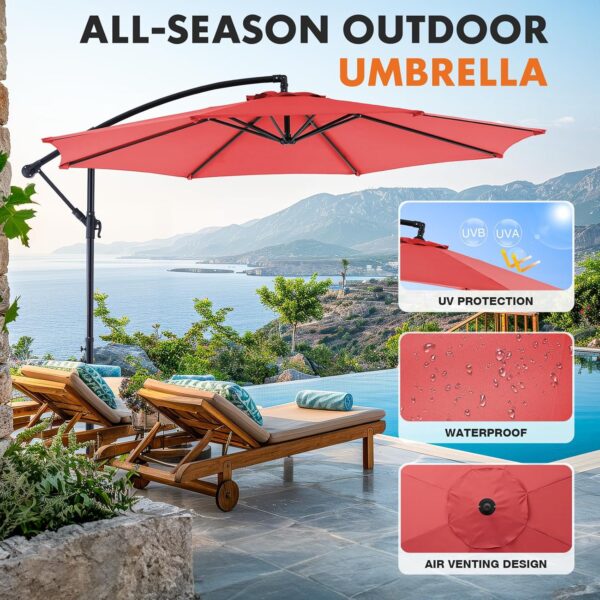 9.8FT Offset Patio Umbrella Hanging Cantilever Umbrella Outdoor Sun Shade with Easy Tilt Adjustment, 8 Ribs, UV Protection for Backyard, Lawn,...
