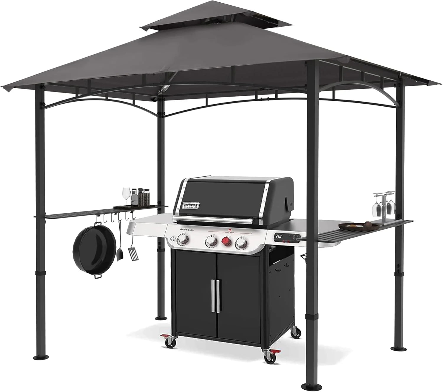 8dd62f3febd3714af6c6c3d9768a3acd51eb700fcdffcfb29fec37c9586fdacc Bar pavilion-style outdoor barbecue shelter 8 feet by 5 feet, double-layer outdoor barbecue shelter canopy with LED lights (gray)