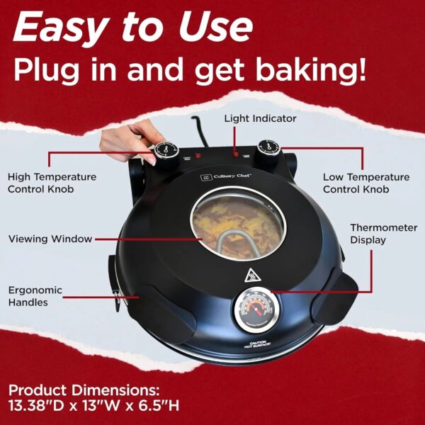 Electric Pizza Oven with Ceramic Stone, Viewing Window, Adjustable Heat Control, Timer and 1200W Baking Power, DIY Homemade Pizzeria, Large 12 Pie...