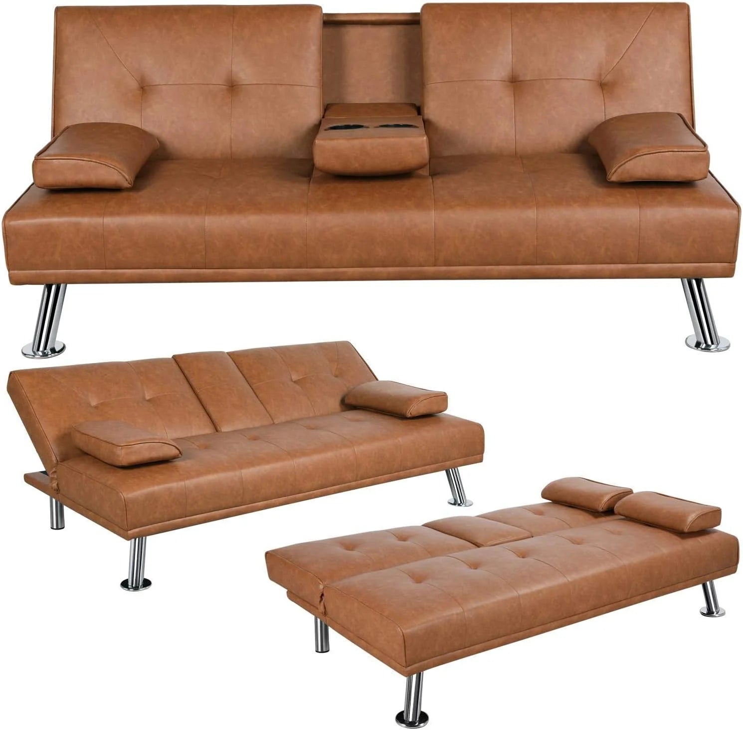 8f5e11004c8d91e79e80577bb8e80abaec604850477983dd43aa7610e234ee4b Yaheetech Convertible Sofa Bed Adjustable Couch Sleeper Modern Faux Leather Home Recliner Reversible Loveseat Folding Daybed Guest Bed, Removable...