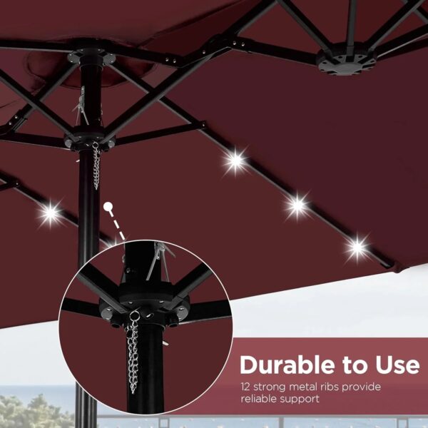 15 ft Large Patio Umbrella with Solar Lights Double-Sided Outdoor Rectangle Market Umbrellas with 36 LED Lights/Base Included/Easy Crank for Patio...