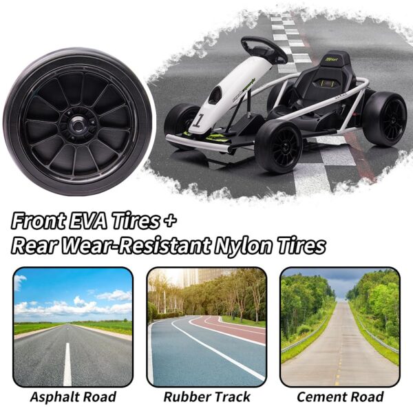 24V Go Kart for Kids 8-12, 300W*2 Motors, 9Ah Battery, 8MPH Speed, Music, Horn, 175lbs Max Load White