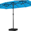 15 ft Large Patio Umbrella with Solar Lights Double-Sided Outdoor Rectangle Market Umbrellas with 36 LED Lights/Base Included/Easy Crank for Patio...