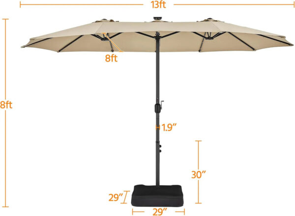 15 ft Large Patio Umbrella with Solar Lights Double-Sided Outdoor Rectangle Market Umbrellas with 36 LED Lights/Base Included/Easy Crank for Patio...