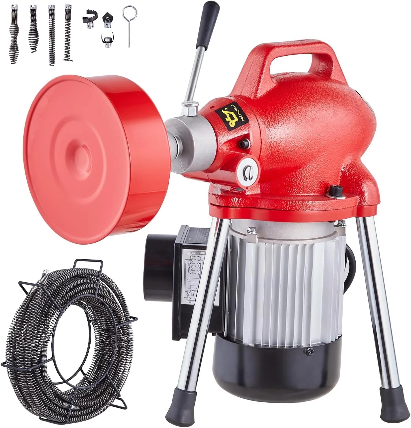 93fb04704592f20b56c56772ff37a079a77427205efce976fe0d53cfa80401a1-1 Segmented sewer cleaning machine 66 feet x 5/8 inches, 250-watt electric sewer unclogger with manual feeder - equipped with 2 steel cables, 7...