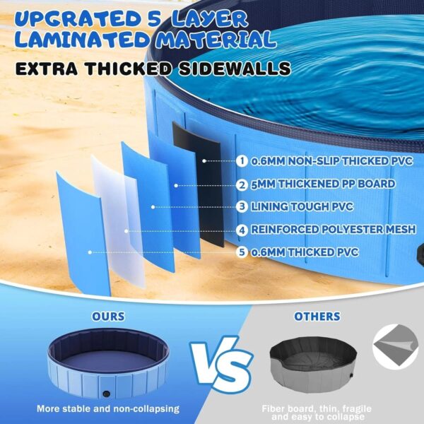 Foldable Dog Swimming Pool, 120"x20" Oversize Collapsable Hard Plastic Potable Bathing Tub for Pet Dog Kiddie Pool Indoor and Outdoor Leakproof...