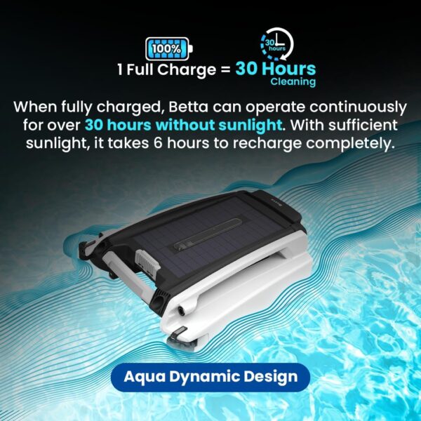 Betta SE Solar Powered Automatic Robotic Pool Surface Skimmer Cleaner with 30-Hour Continuous Cleaning Battery Power and Re-Engineered Twin Salt...