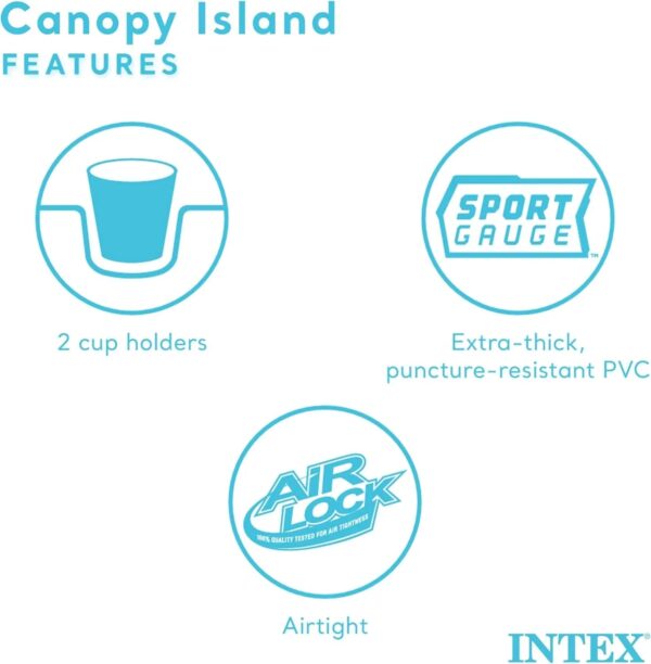 58292EP Canopy Island Inflatable Pool Float: Comfortable Lounge Surface Built-in Cup Holders Detachable Sunshade 440lb Max Weight Capacity 78.5" x 59"