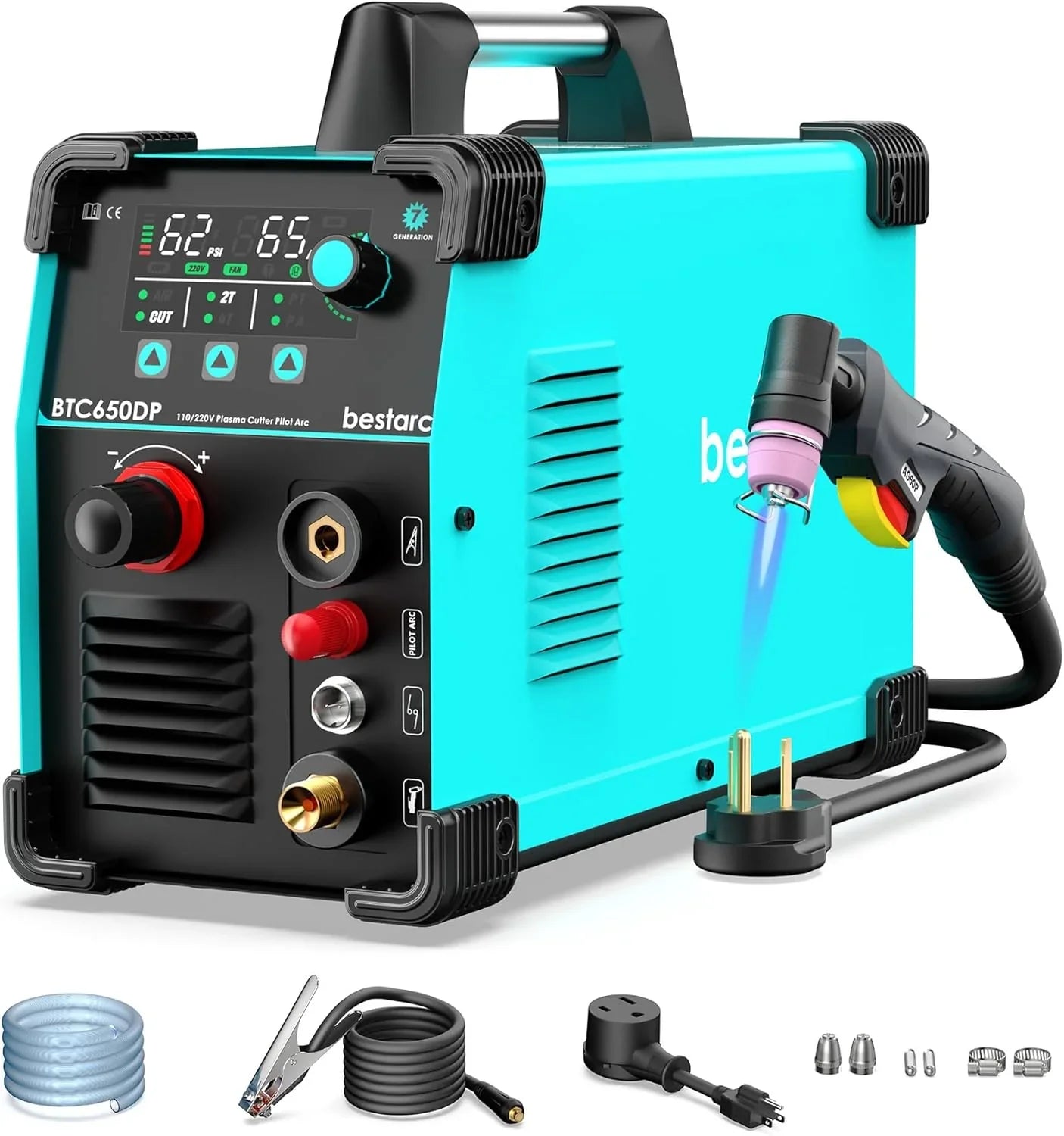 97059ed1c73cb01189beb55d014e4588b0be6597b484a95efef09ab6db1681cf BTC500DP 7th Gen 50A Plasma Cutter, Dual Voltage 110/220V, Digital Display