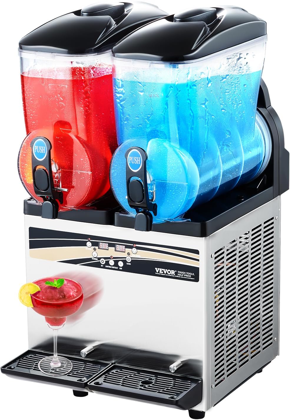 VEVOR Slushy Machine, 15Lx2 Double Tank Commercial Margarita Machine, 120 Cups Stainless Steel Margarita Smoothie Frozen Drink Machine, Slushie...