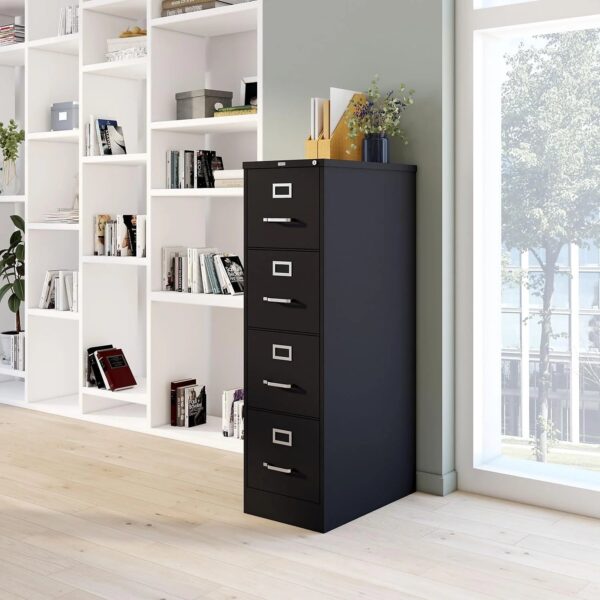 STAPLES 4-Drawer File Cabinet, Lockable, Black, 25"D x 15"W
