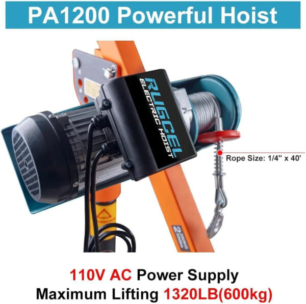 1100lb Folding Dismountable Household Hoist Truck Crane with Electric Hoist (110V) 880lb Pulling Force, Jib Cranes for Factory, Warehouse,...