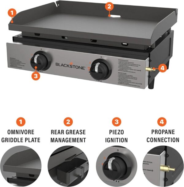 Blackstone 1666 22 Tabletop Griddle with Stainless Steel Faceplate, Powder Coated Steel, Black