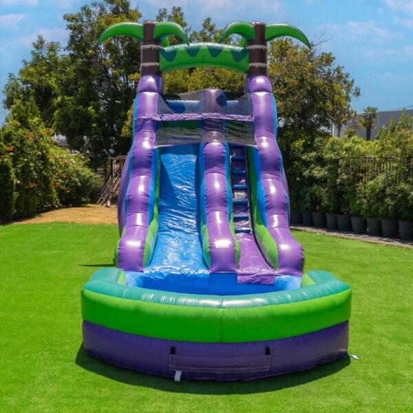 16 Purple Tropical Lightweight Premium Commercial Grade Water Slide Inflatable with Attached Pool for Kids and Adults (with Blower), Wet Dry Use,...
