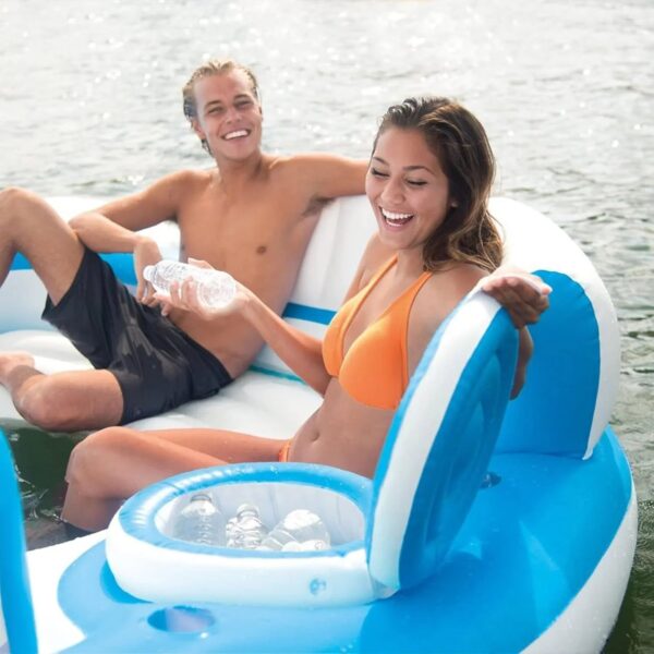 56299EP 145 x 125 x 20 Inch Splash N Chill Inflatable Lake and Pool Relaxation Island Lounger Seat for up to 7 Adults, Blue and White