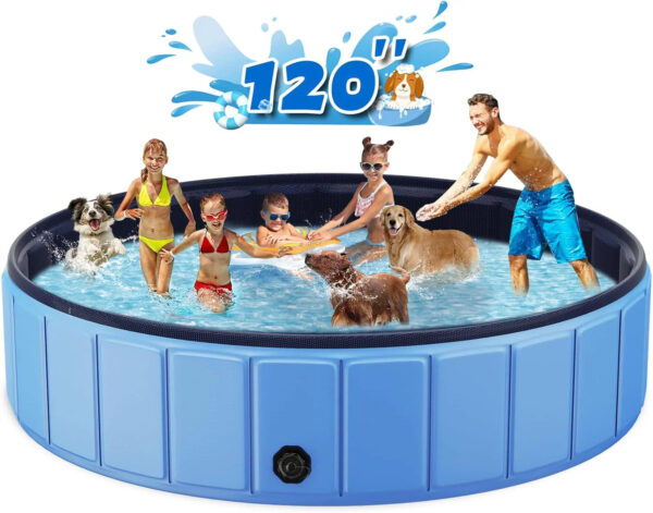 Foldable Dog Swimming Pool, 120"x20" Oversize Collapsable Hard Plastic Potable Bathing Tub for Pet Dog Kiddie Pool Indoor and Outdoor Leakproof...