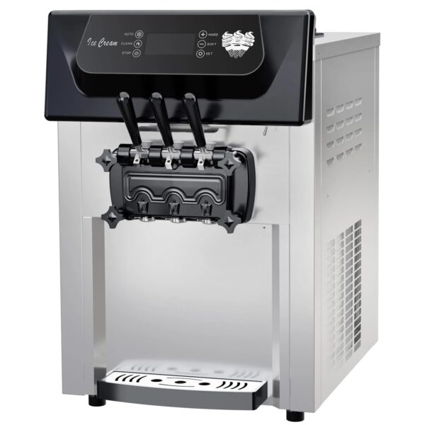 2200W Commercial Ice Cream Machine, 3 Flavor Soft Serve Ice Cream Machine, 5.3-7.4 Gal/Hr, with LCD Touch Screen, Automatic Cleaning, High...