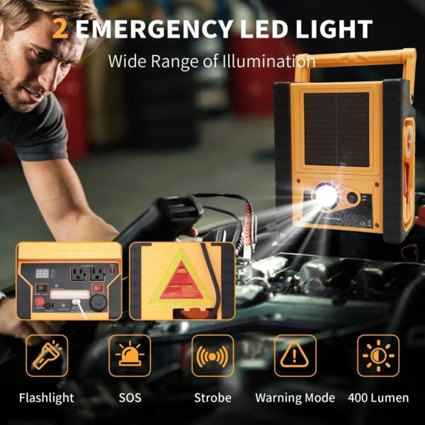 2000A Car Jump Starter with Air Compressor, 5W Solar Panel Portable Power Station, Tire Inflator 260PSI, Car Battery Charger with Inverter Dual...