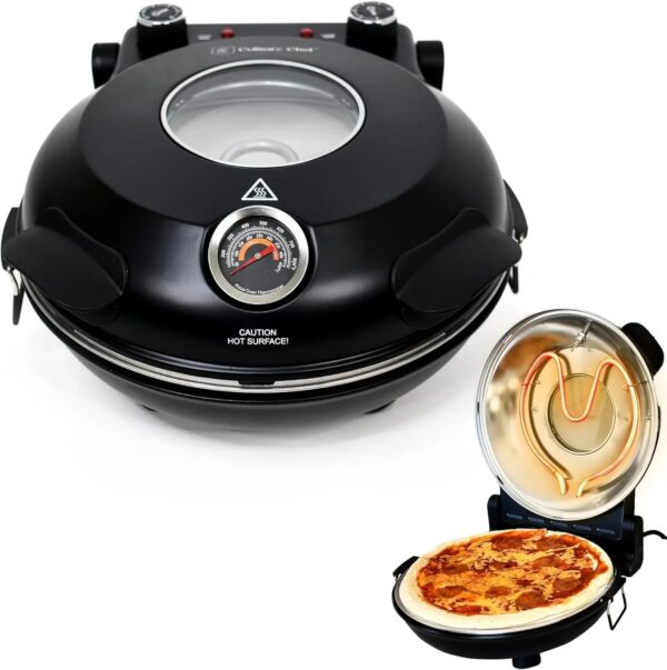 Electric Pizza Oven with Ceramic Stone, Viewing Window, Adjustable Heat Control, Timer and 1200W Baking Power, DIY Homemade Pizzeria, Large 12 Pie...