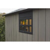 Oakland 7 x 7 FT Rustic Worn Wooden Texture Storage Shed with High Ceiling And Victorian Window
