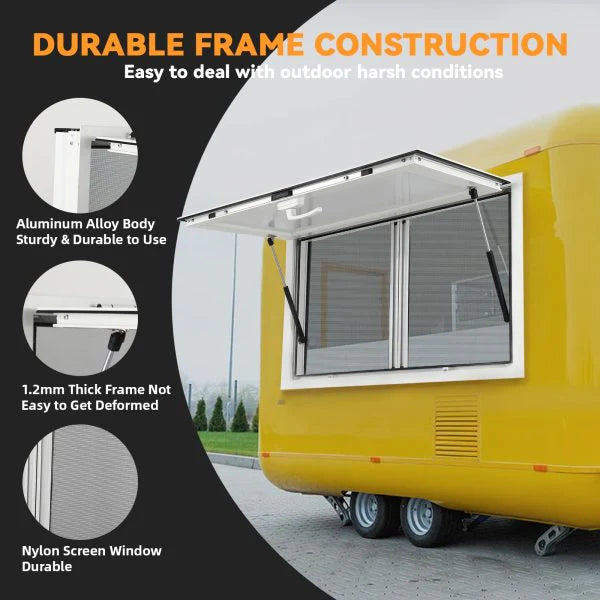 Concession Window 36W x 36H Aluminum Alloy Food Truck Service Window with Sliding Screens & Awning Door, Hydraulic Lift, Locking Mechanism,...