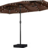 15 ft Large Patio Umbrella with Solar Lights Double-Sided Outdoor Rectangle Market Umbrellas with 36 LED Lights/Base Included/Easy Crank for Patio...
