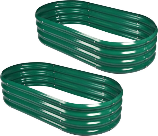 2Pcs Galvanized Raised Garden Bed Kit, 10 4 1ft Galvanized Planter Raised Garden Boxes Outdoor, Oval Large Metal Raised Garden Beds for Vegetables