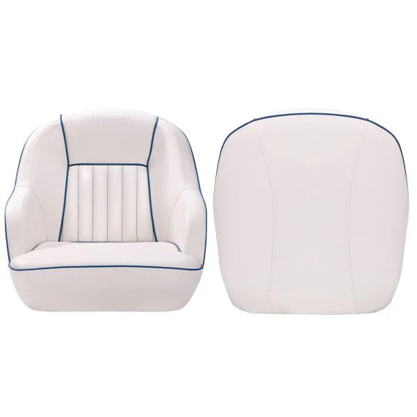 Pontoon Boat Seat, Captains Bucket Boat Seat, Back Folding Boat, Boat Cabin Seating White & Blue