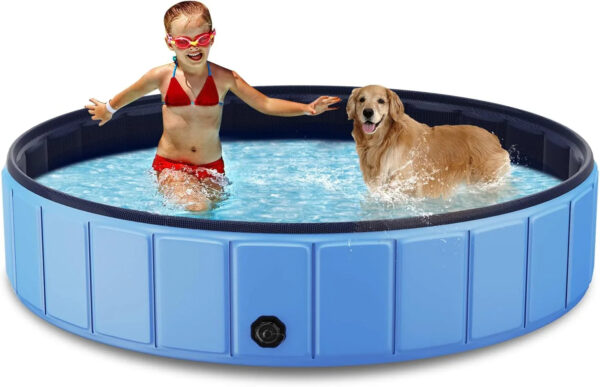 Foldable Dog Swimming Pool, 120"x20" Oversize Collapsable Hard Plastic Potable Bathing Tub for Pet Dog Kiddie Pool Indoor and Outdoor Leakproof...