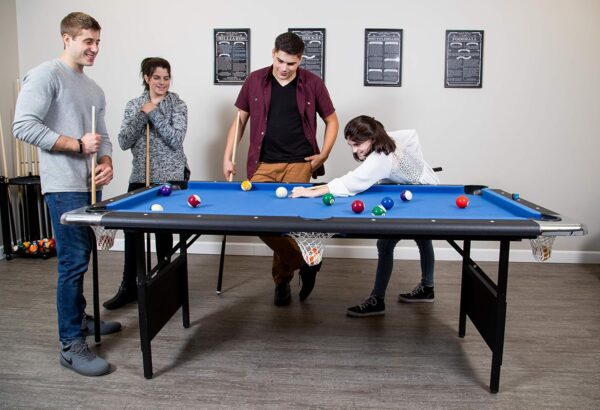 6 Ft Portable Pool Table, Adults Folding Billiards Tables for Game Room with Easy Foldable Storage, Includes Full Set of Billiard Balls, Cues,...