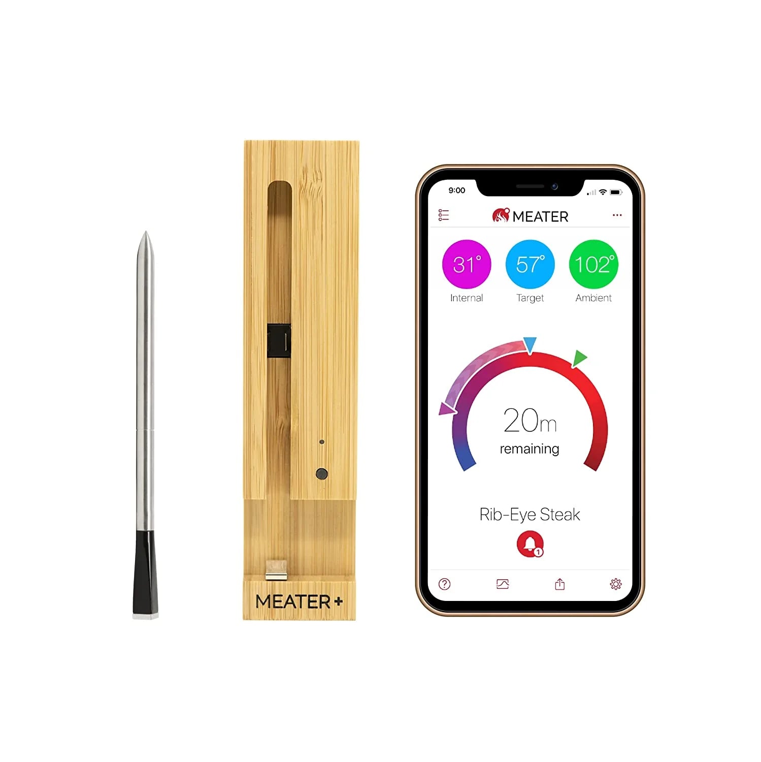9ebf5b2f27359595b4a4b9e902f2624bafd6418f1306b0408103f7dae664d11f MEATER Plus | Smart Meat Thermometer with Bluetooth | 165ft Wireless Range | for The Oven, Grill, Kitchen, BBQ, Smoker, Rotisserie