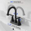 Bathroom Faucets for Sink 3 Hole, Hurran 4 inch Matte Black Bathroom Sink Faucet with Pop-up Drain