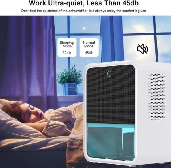 Bedroom Dehumidifier 2.2L Water Tank with Hygrometer RGB LED Light
