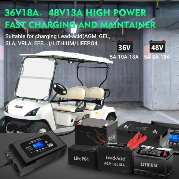 36 Volt Golf cart Charger 18-Amp Smart Charger, Car Battery Charger,Trickle Charger,36V,18-Amp and 48V,13-Amp,Lithium,LiFePO4,Lead-Acid...