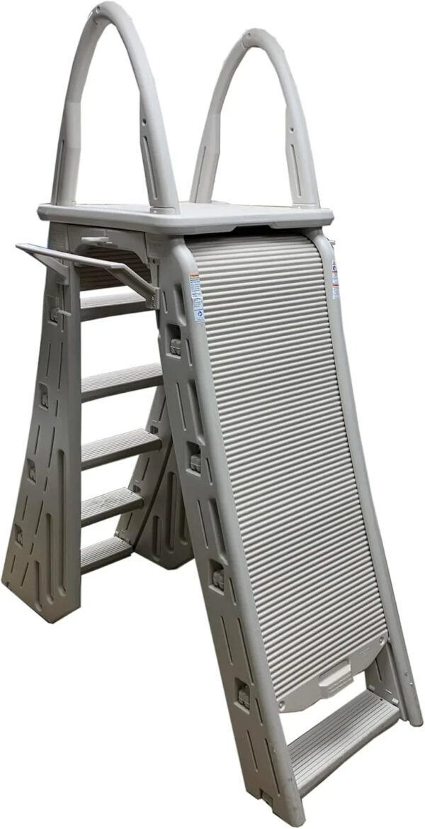 Confer Plastics 7200 Roll Guard 48" to 56" Adjustable A Frame Safety Ladder for Above Ground Outdoor Patio Swimming Pool Platform Ladder with Step...
