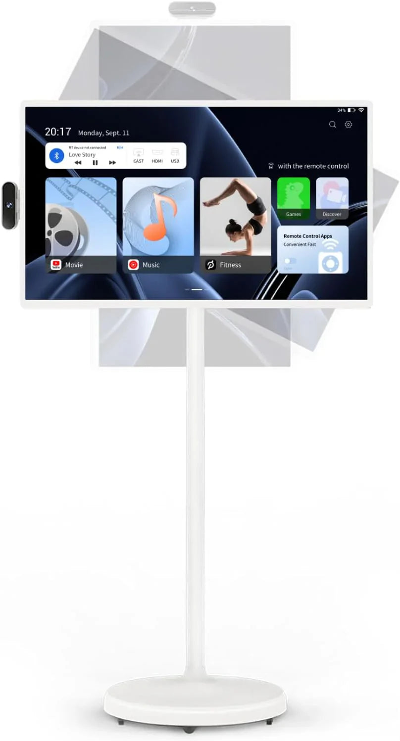 a0ca4f623a099aac8c693dbe9f3fdb70a1e895100017eb7fe7ec0adf3f570f45 32-Inch Portable TV, 1080P FHD Rolling TV on Wheels with Rotatable Touch Screen, Android 13 OS, 8G RAM+128G Storage, Built-in Battery, Full Swivel...