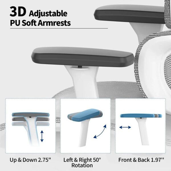 Ergo3D Ergonomic Office Chair High Back Mesh Desk Chair with 3D Adjustable Armrests, Wheels, for Home and Office (Black)