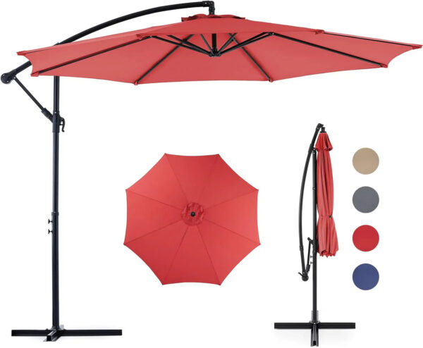 9.8FT Offset Patio Umbrella Hanging Cantilever Umbrella Outdoor Sun Shade with Easy Tilt Adjustment, 8 Ribs, UV Protection for Backyard, Lawn,...
