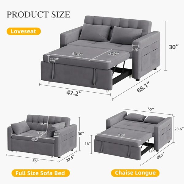 DWVO 3-in-1 Convertible Sofa Bed, 55" Sleeper Sofa with Pull-Out Bed, Cat-Scratch-Proof Fabric Futon Couch with Adjustable Backrest and Side...