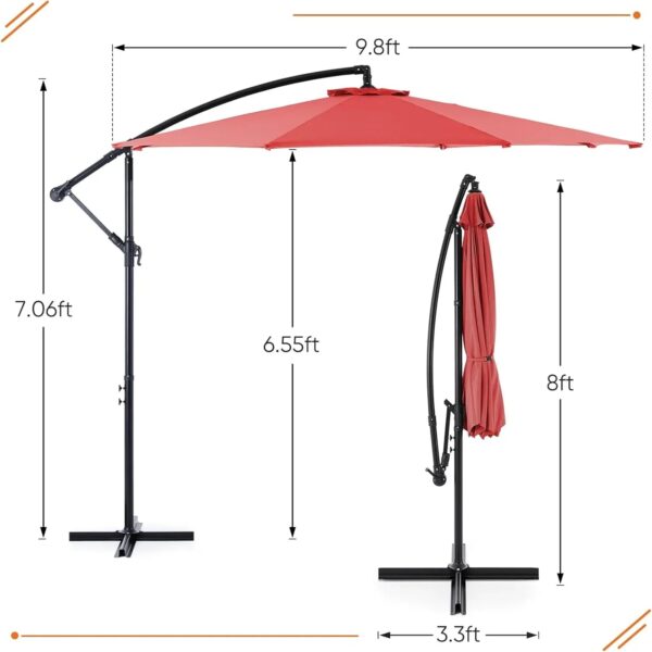 9.8FT Offset Patio Umbrella Hanging Cantilever Umbrella Outdoor Sun Shade with Easy Tilt Adjustment, 8 Ribs, UV Protection for Backyard, Lawn,...
