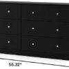 3-Pc Scandinavian Design Engineered Wood Bedroom Furniture Set with 3-Drawer Chest & 6-Drawer Double Dresser & 1-Drawer Nightstand, Pewter Plastic...