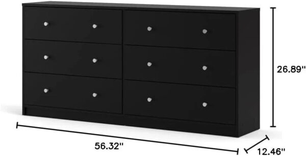 3-Pc Scandinavian Design Engineered Wood Bedroom Furniture Set with 3-Drawer Chest & 6-Drawer Double Dresser & 1-Drawer Nightstand, Pewter Plastic...