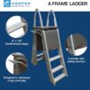 Confer Plastics 7200 Roll Guard 48" to 56" Adjustable A Frame Safety Ladder for Above Ground Outdoor Patio Swimming Pool Platform Ladder with Step...