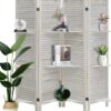 ECOMEX Room Divider 4 Panel, White with Shelves, Wall Dividers and Folding Privacy Screens