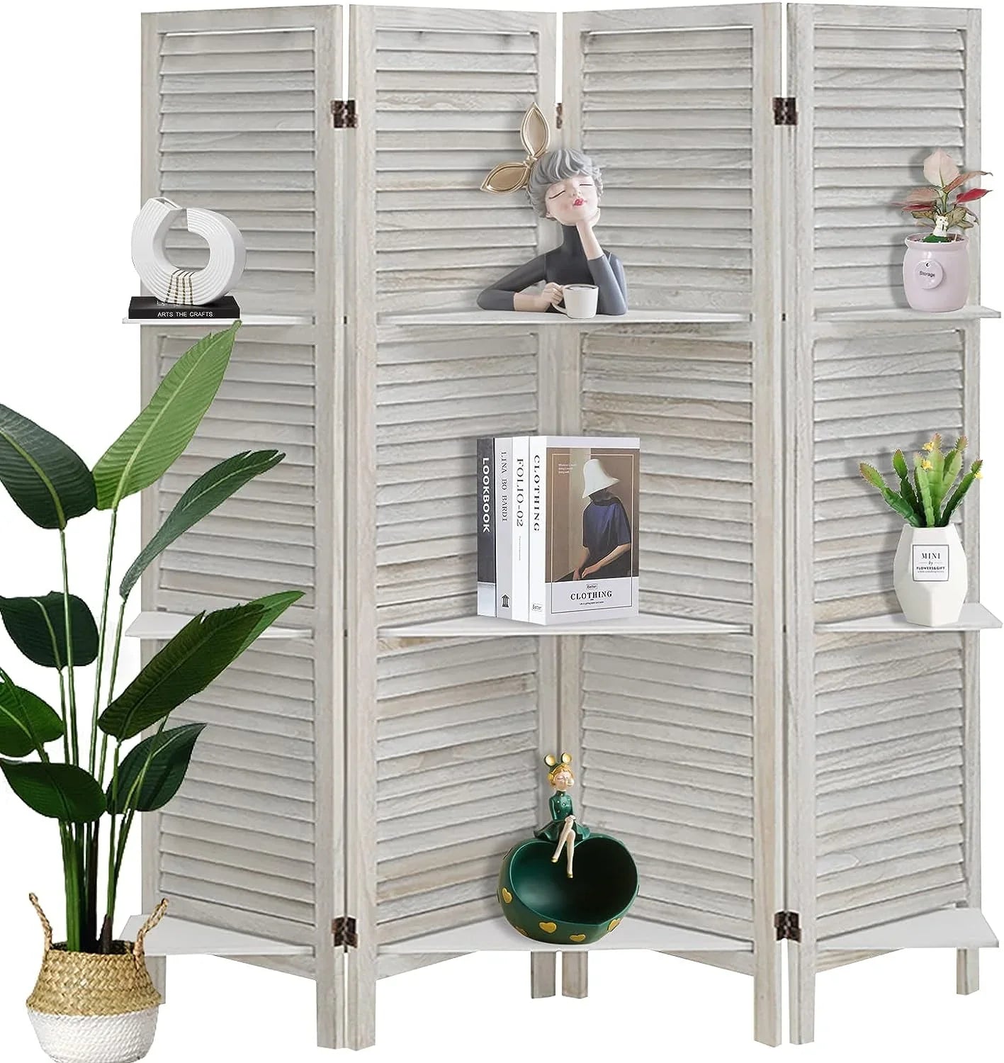a77a76512bc1384c2fe7398bb3ffd317a0a710dc46f3e3848756c55a7d8c9c8d-1 ECOMEX Room Divider 4 Panel, White with Shelves, Wall Dividers and Folding Privacy Screens