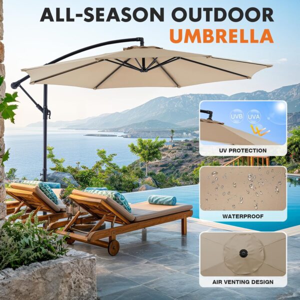 9.8FT Offset Patio Umbrella Hanging Cantilever Umbrella Outdoor Sun Shade with Easy Tilt Adjustment, 8 Ribs, UV Protection for Backyard, Lawn,...